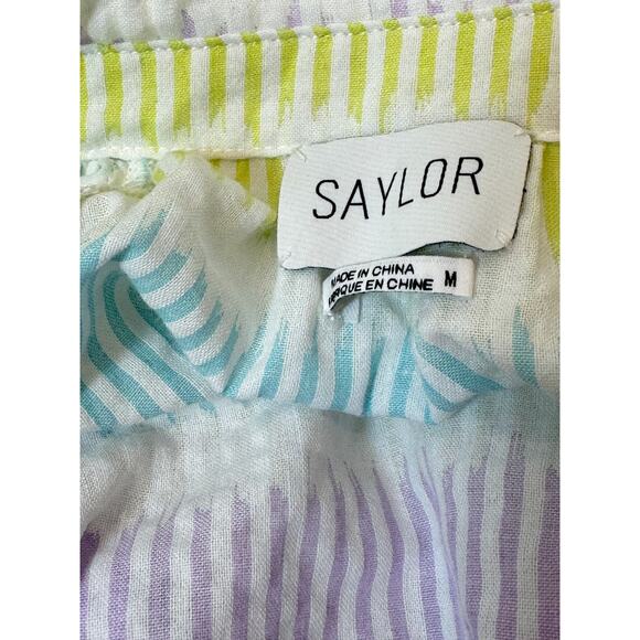 Saylor Tressie Mini Shirt Dress Womens M Seersucker Puff Sleeve Pastel Stripe - Picture 7 of 13